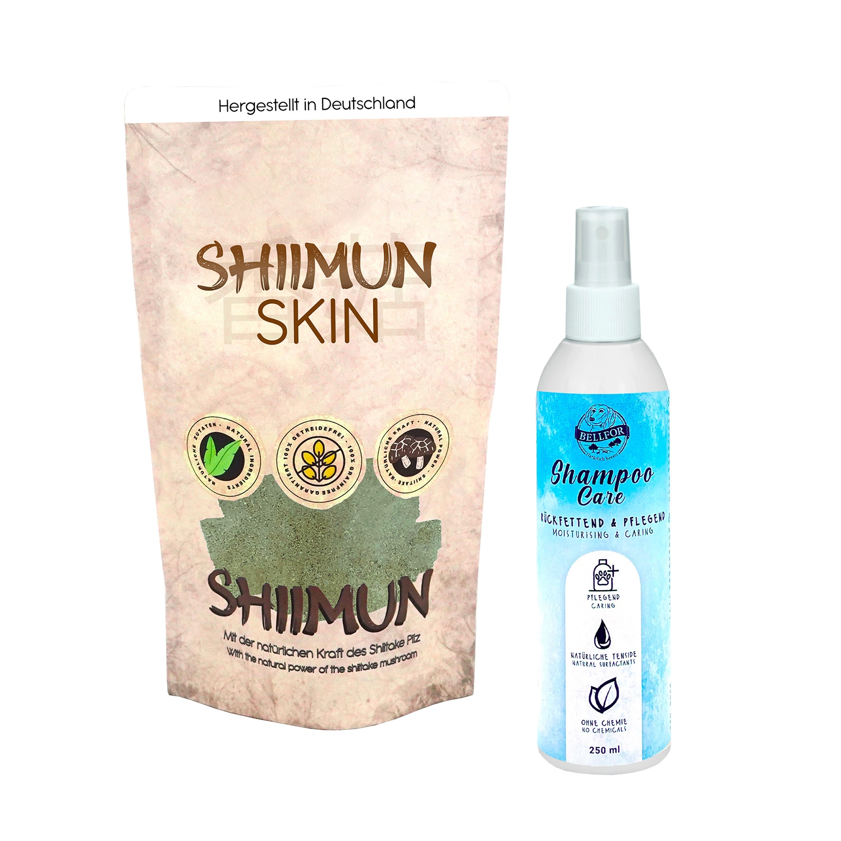 Bellfor Sparset gegen Schuppen beim Hund mit Shiimun Skin und Hundeshampoo Care