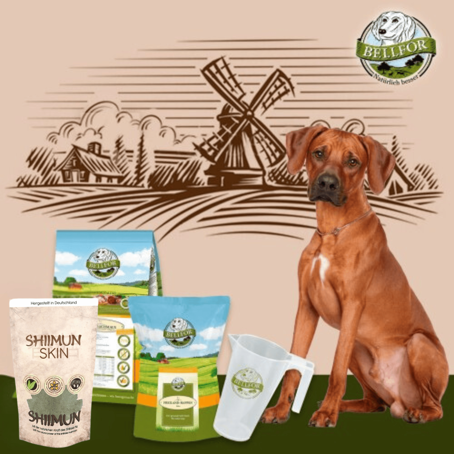 Rhodesian Ridgeback Futter Set - Wiesen-Schmaus 4 kg + Shiimaun Skin Pulver 50 g + Freiland-Happen 200 g + 1 Messbecher - Super Preis!