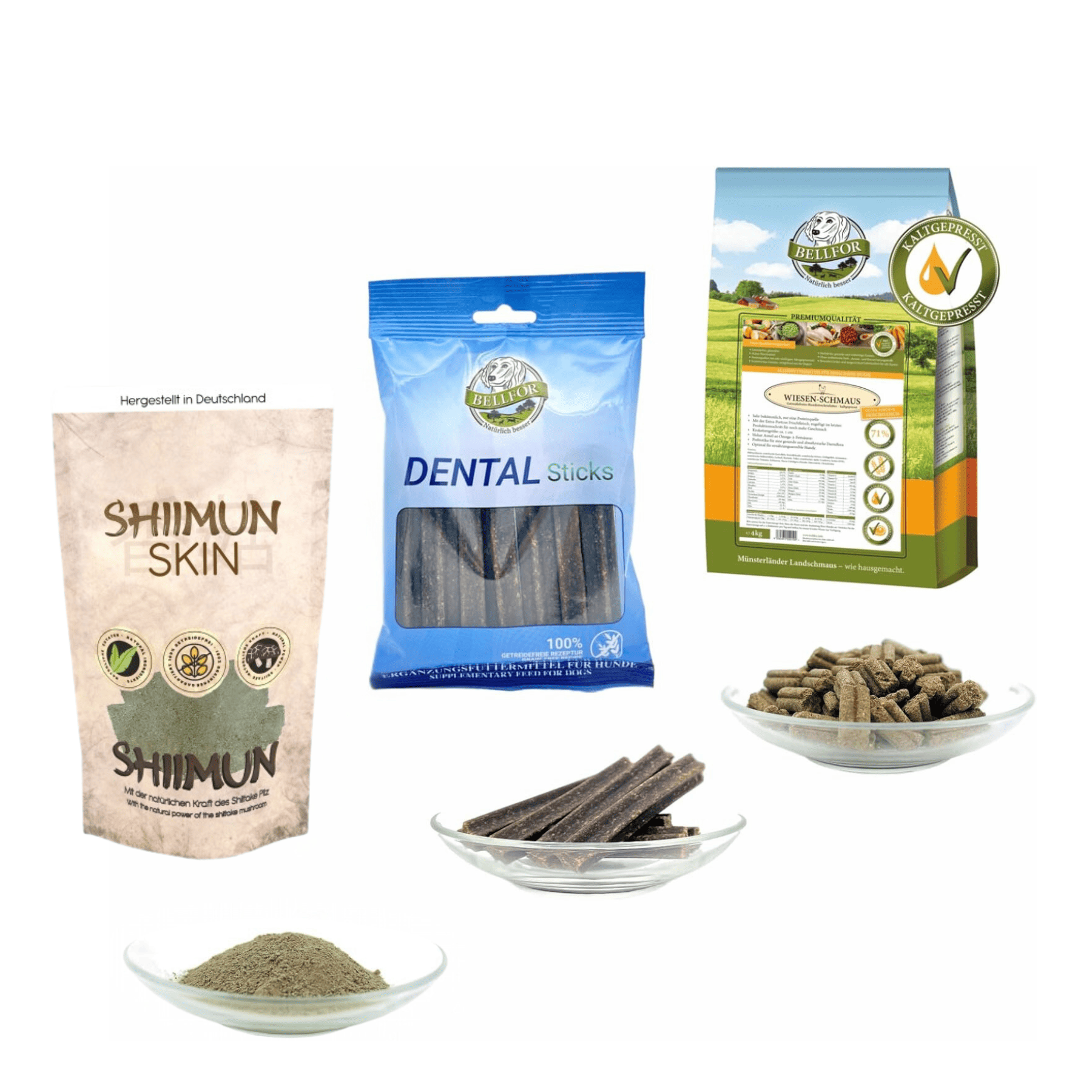 Boxer Futter Set - Wiesen-Schmaus 4 kg + Dental Sticks 100g + Shiimun Skin Pulver 50g + 1 Jutebeutel