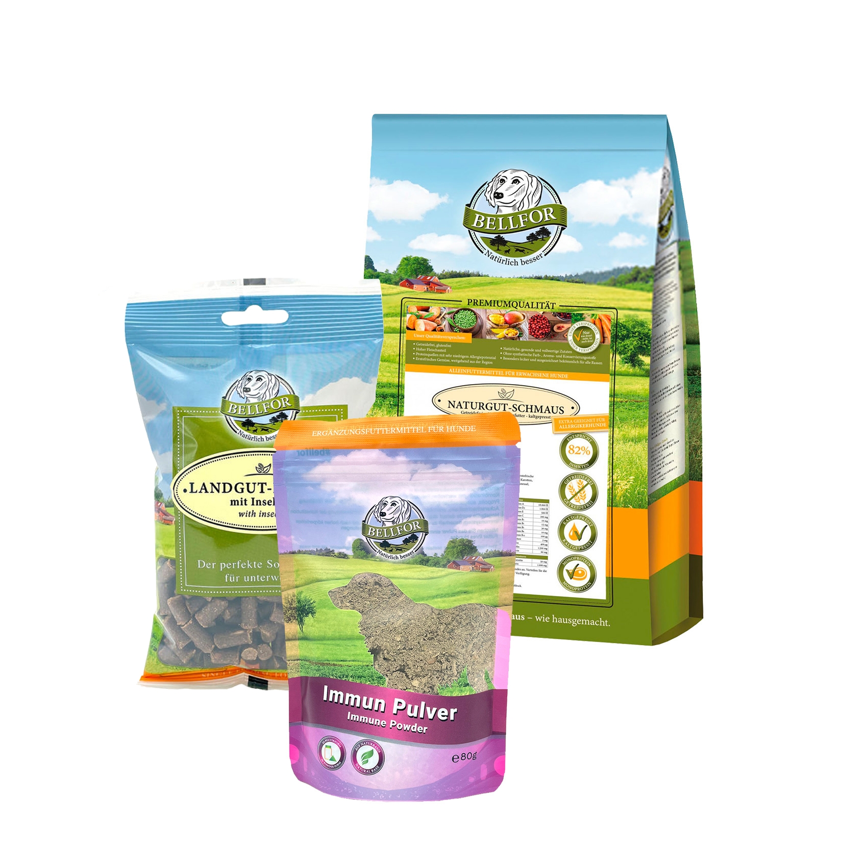 Purinarm Set - Naturgut-Schmaus 4 kg + Immun Pulver 80 g + Landgut-Happen 200 g