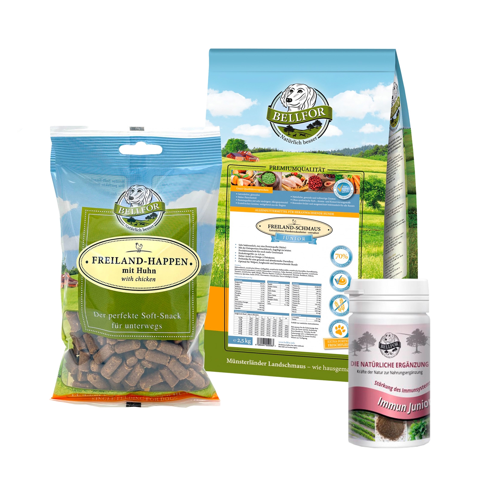 Welpenfutter Set für kleine Rassen: getreidefreie Trockenfutter + gesunde Soft-snack + Immun Pulver für Welpen