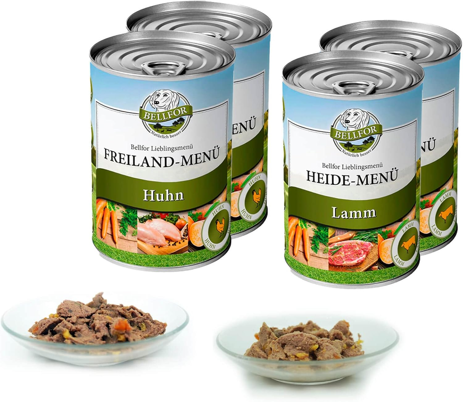 Starter-Paket Hundefutter Nass mit Huhn und Lamm - Freiland-Menü 2 x 400 g + Heide-Menü 2 x 400 g