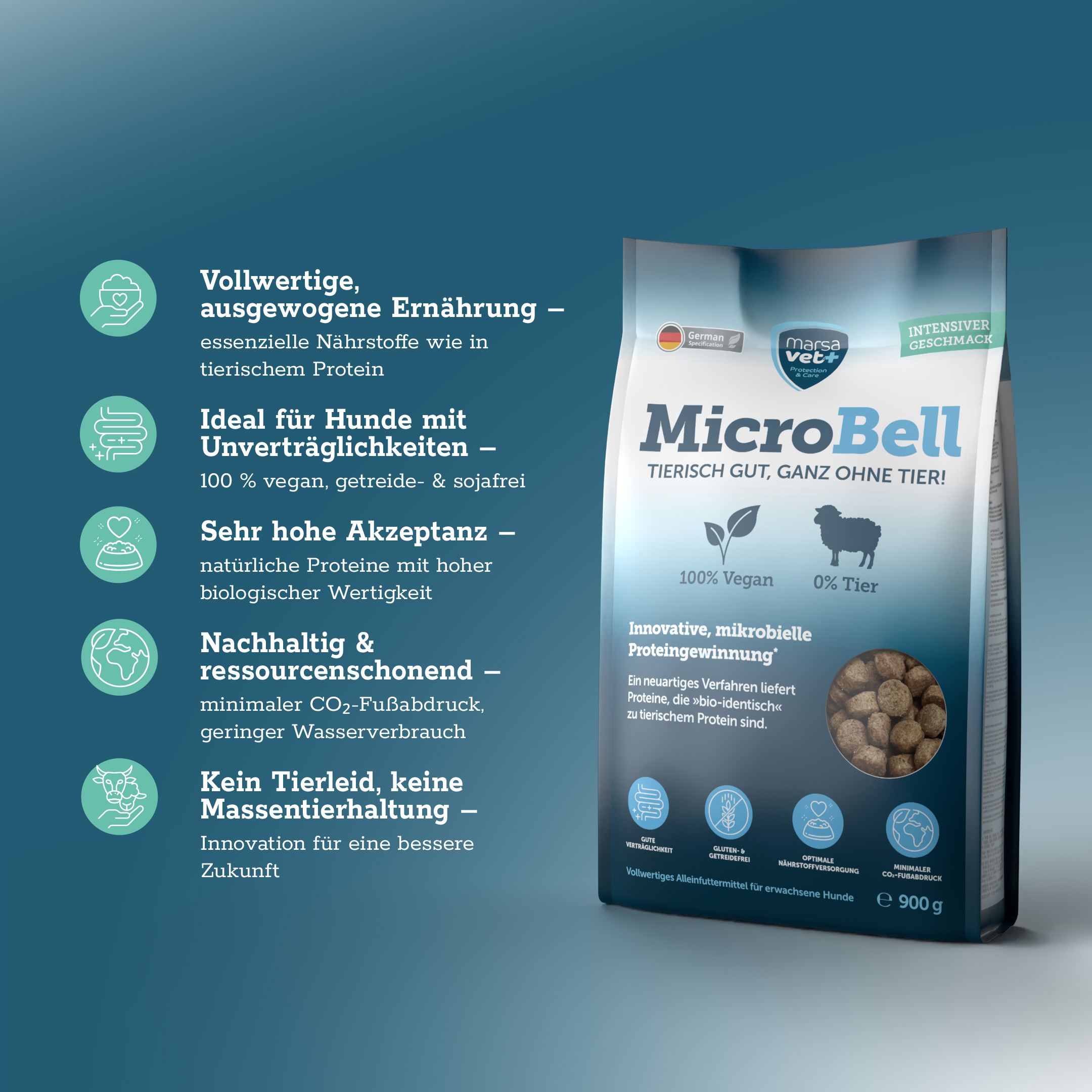 Marsavet Trockenfutter mit mikrobiellem Protein - MicroBell - 900 g