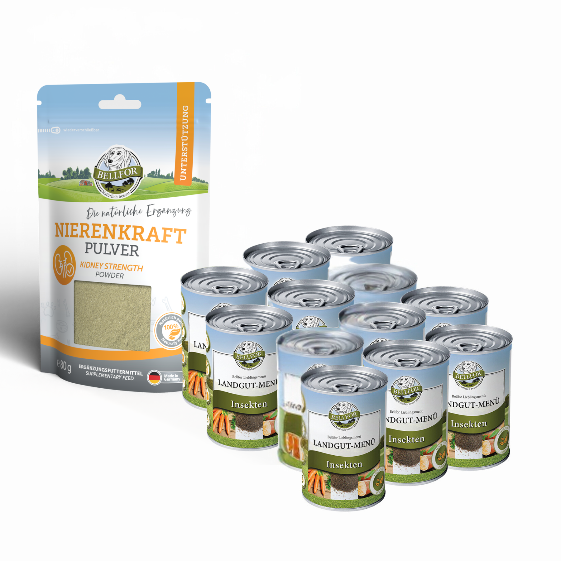 Hypoallergenes Nassfutter Sparset Nr. 10 - Landgut-Menü 2 x 6 x 400 g + Nierenkraft Pulver 80 g