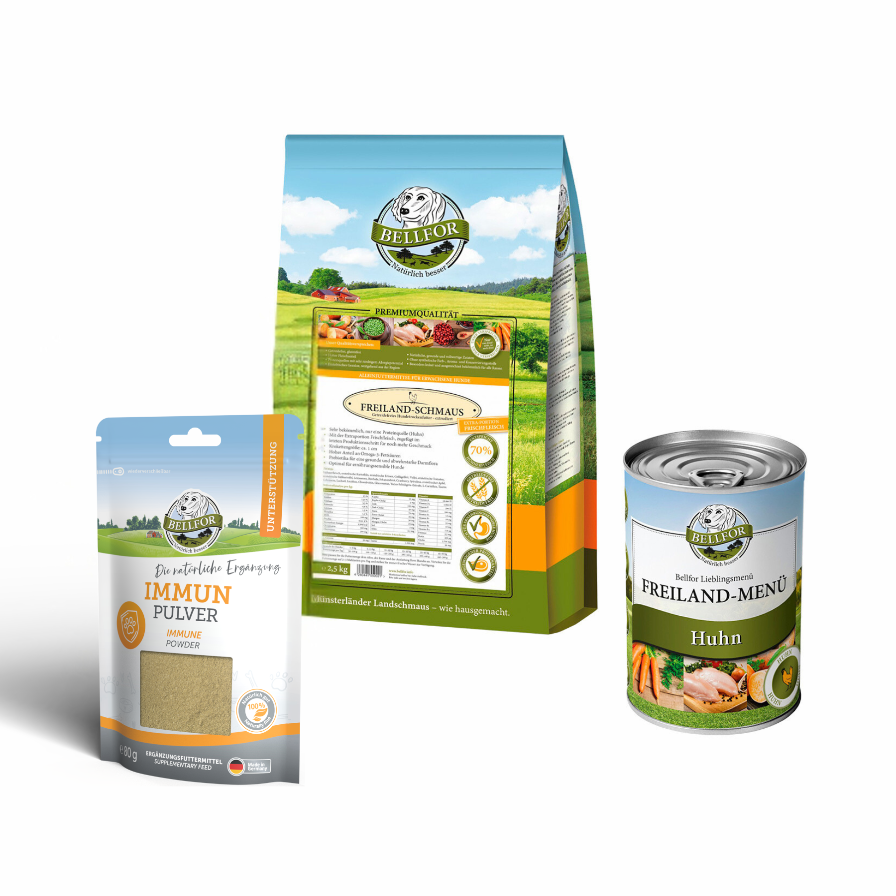 Französische Bulldogge Futter Set - Freiland-Schmaus 2,5 kg + Freiland-Menü 400 g + Immun Pulver 80 g