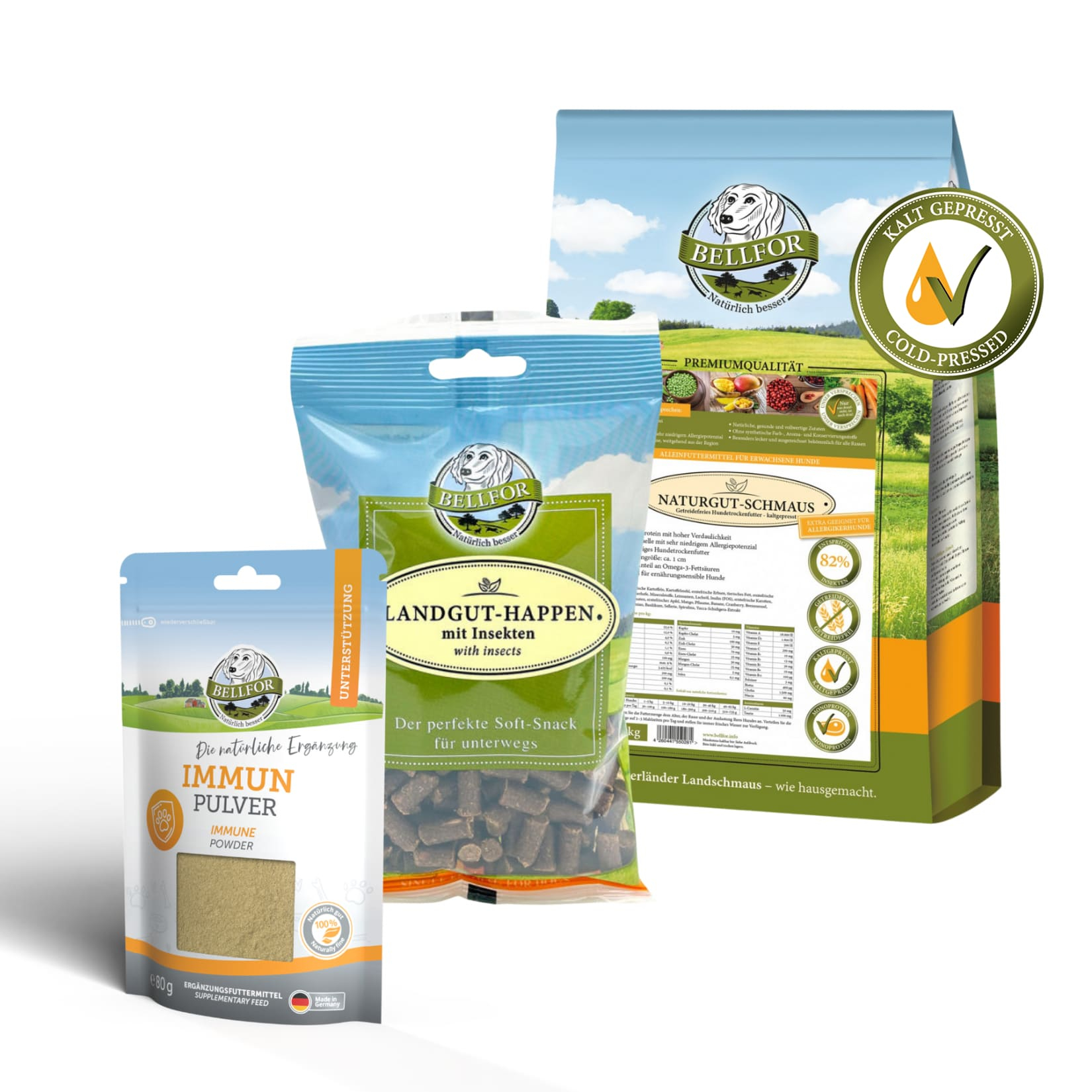Purinarm Set - Naturgut-Schmaus 4 kg + Immun Pulver 80 g + Landgut-Happen 200 g