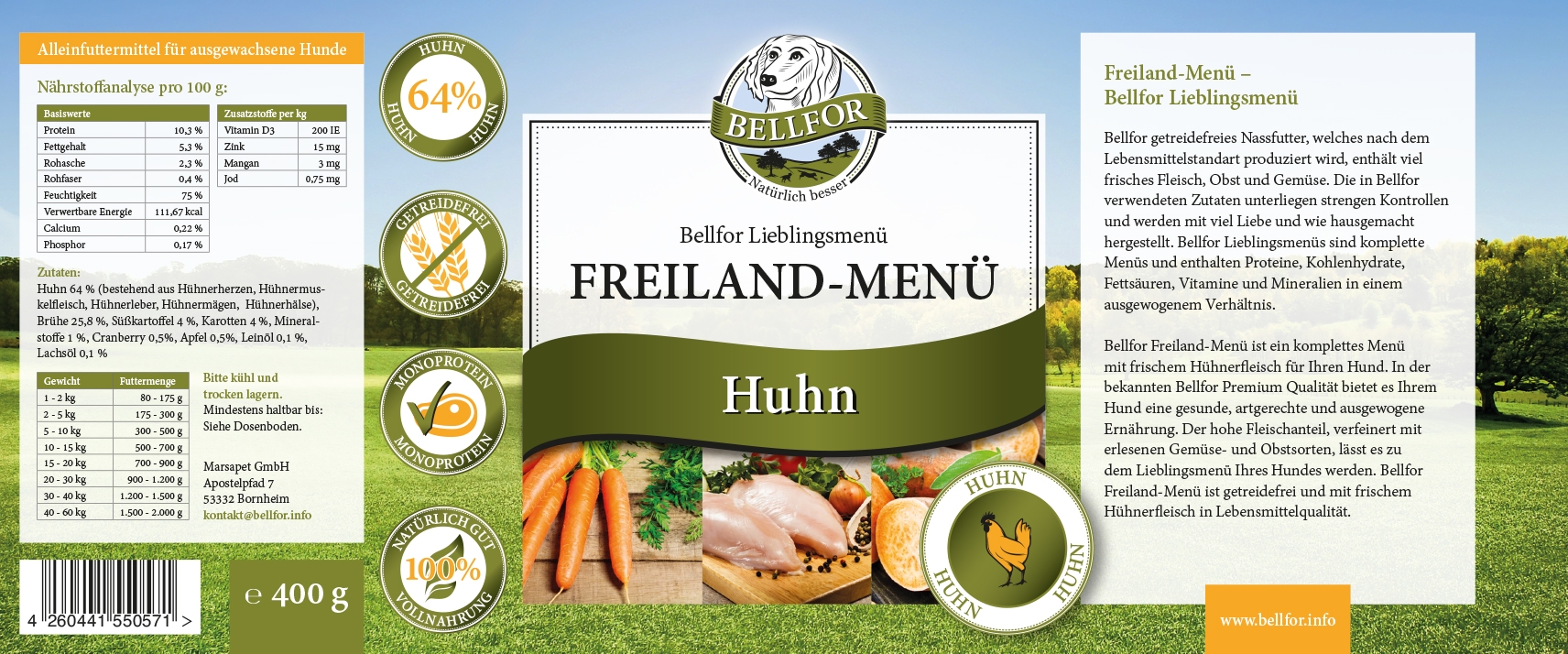 Giardien Sparset - Hundefutter Nass 6 x 400 g + Vermal Pulver 80 g + Hühnertrockenfleisch 100 g