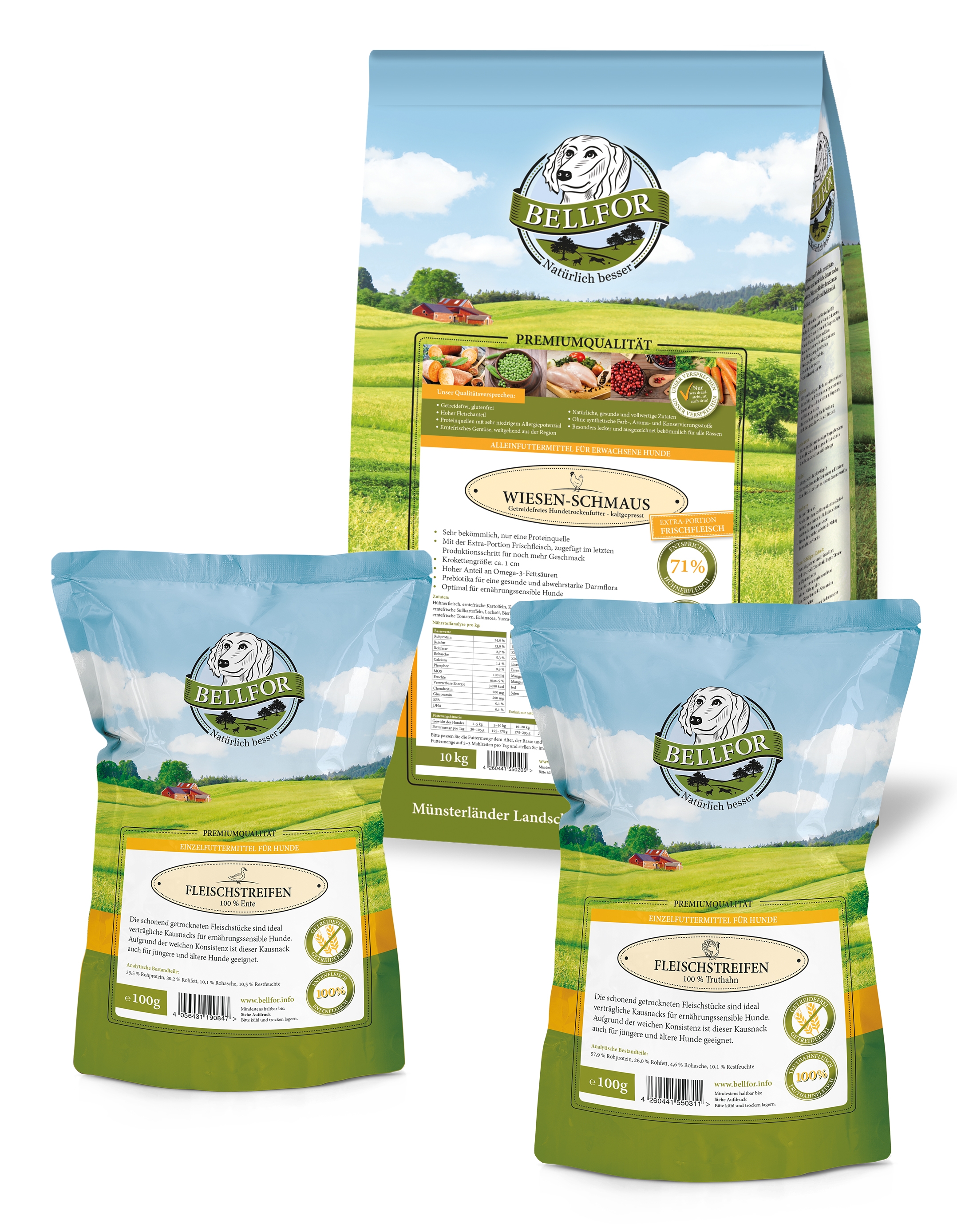 Sparset Nr. 3 - Wiesen-Schmaus 10 kg + Fleischstreifen Truthahn 100 g + Fleischstreifen Ente 100 g