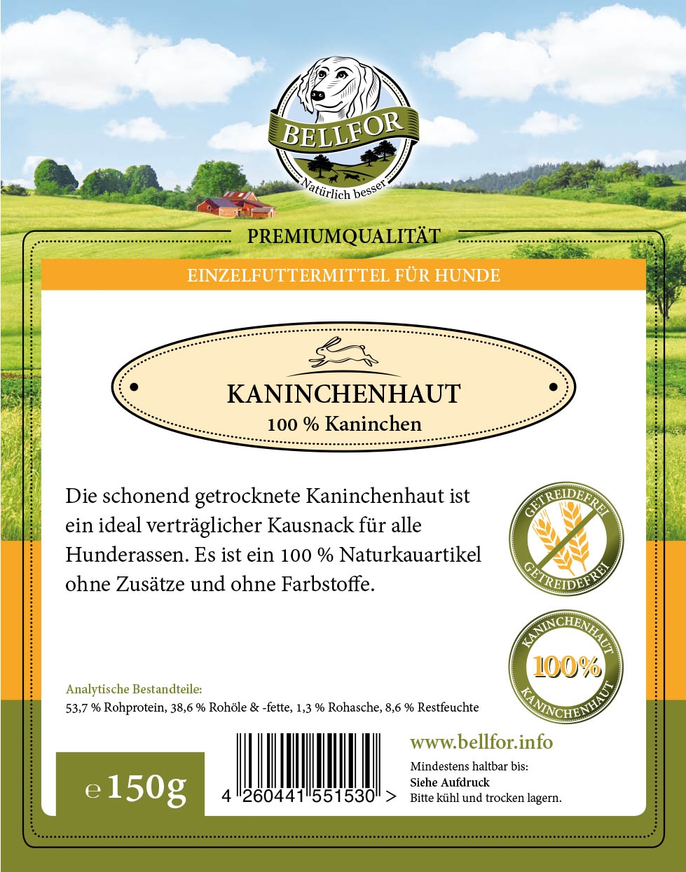 Hundesnack - Kaninchenhaut - 150 g