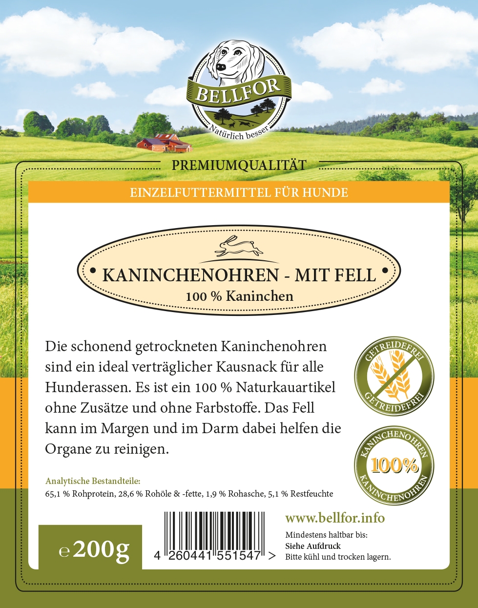 Hundeleckerli - Kaninchenohren mit Fell - 200 g
