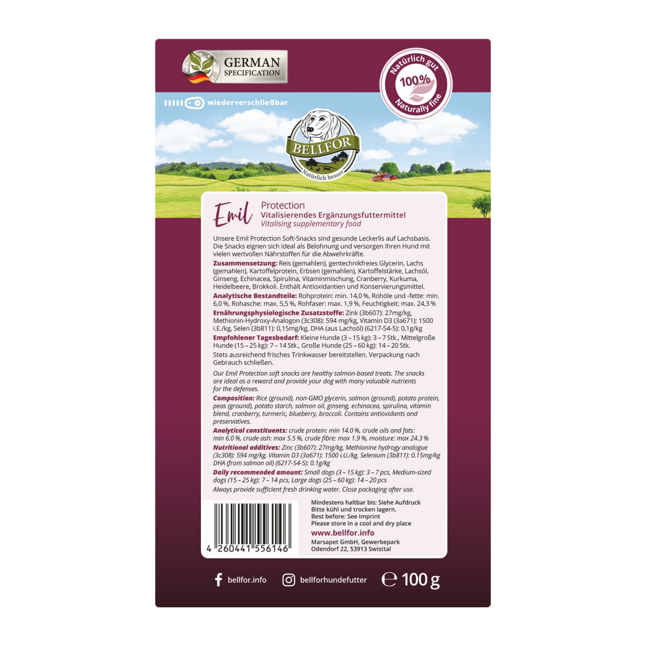 Emil Protection – Köstliche Hundesnacks mit Lachs für starke Abwehrkräfte 100 g / 60 Stücke