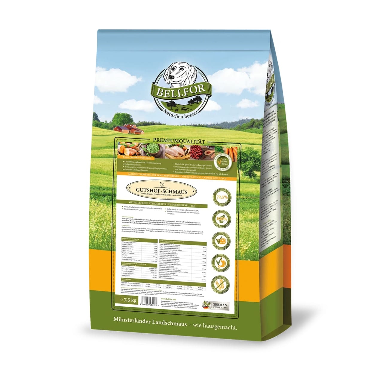 Trockenfutter mit Huhn, Truthahn & Entenfleisch - Gutshof-Schmaus - 7,5 kg