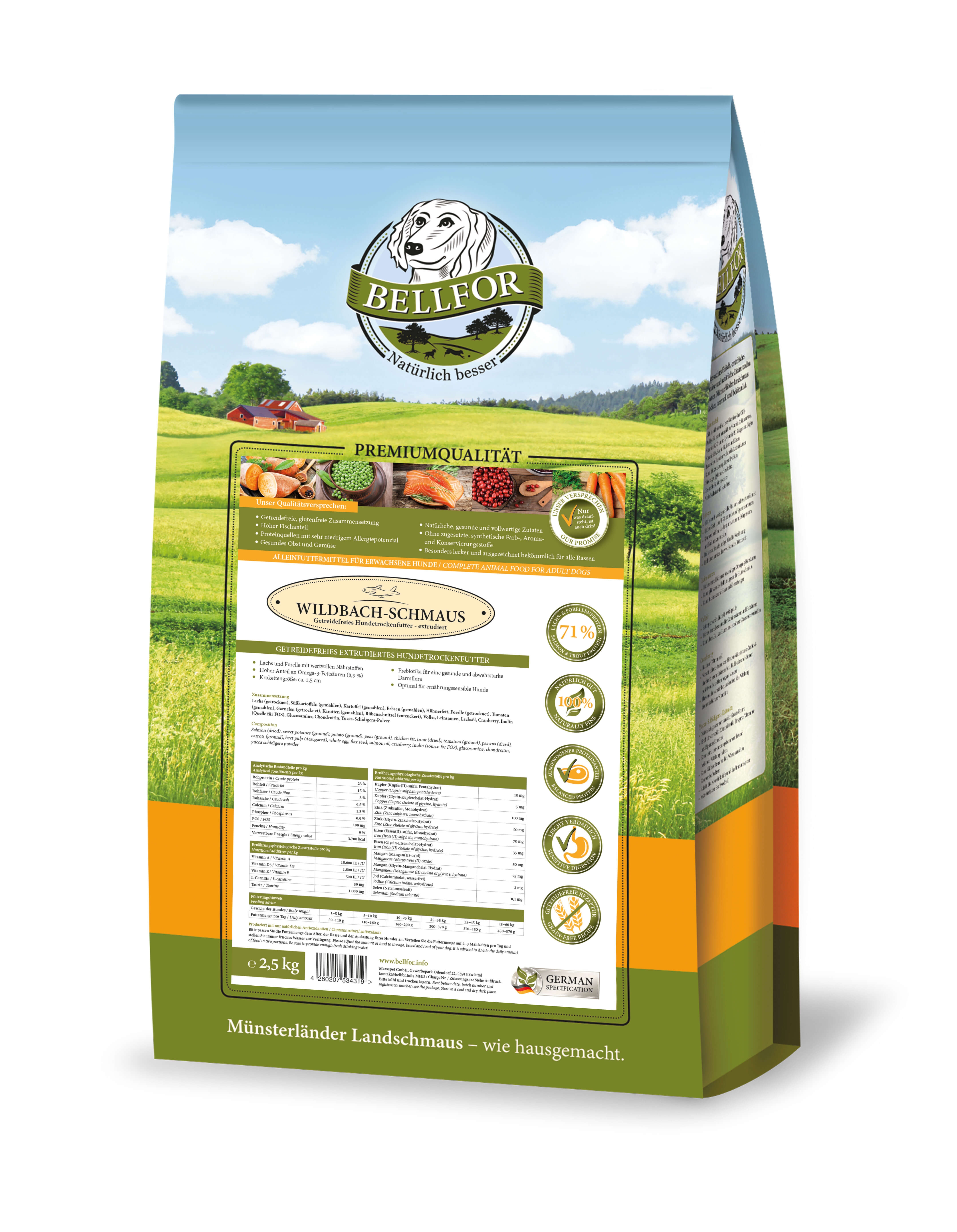 Trockenfutter mit Wildlachs & Bachforelle - Wildbach-Schmaus - 2,5 kg