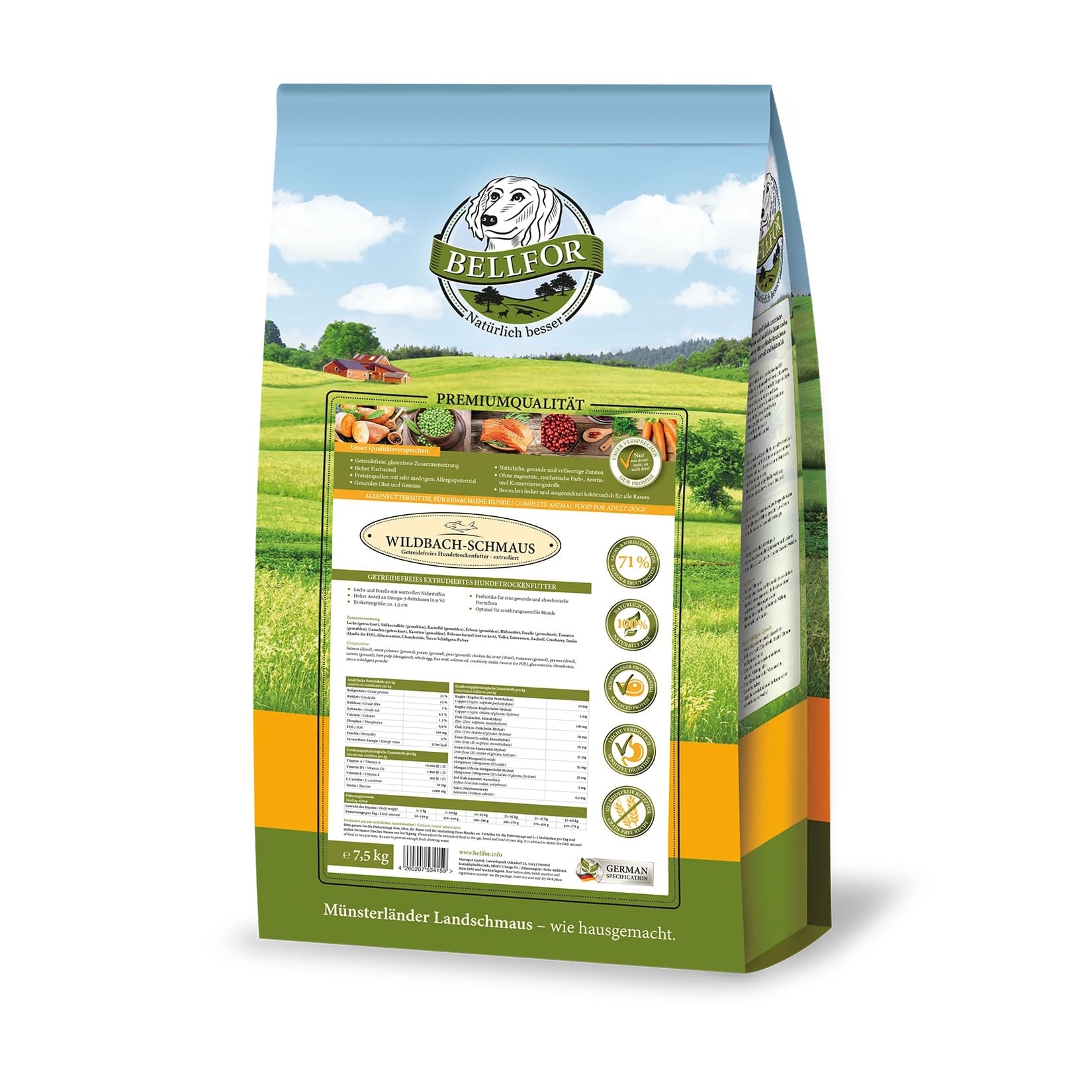 Trockenfutter mit Wildlachs & Bachforelle - Wildbach-Schmaus - 7,5 kg