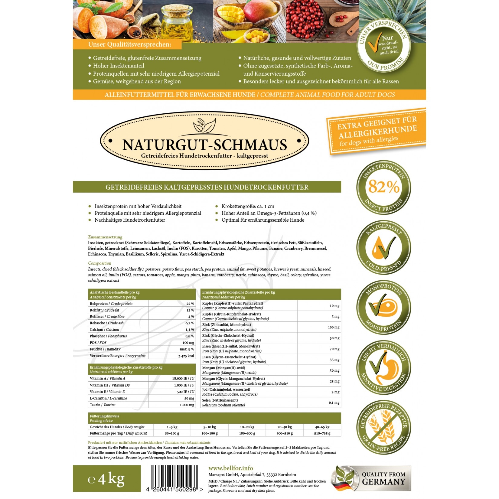 Spezielles Futterset von Bellfor für große Hunde mit Leishmaniose - Bellfor Naturgut-Schmaus 4 kg + Bellfor Landgut-Happen 200 g + Bellfor Immun 80 g