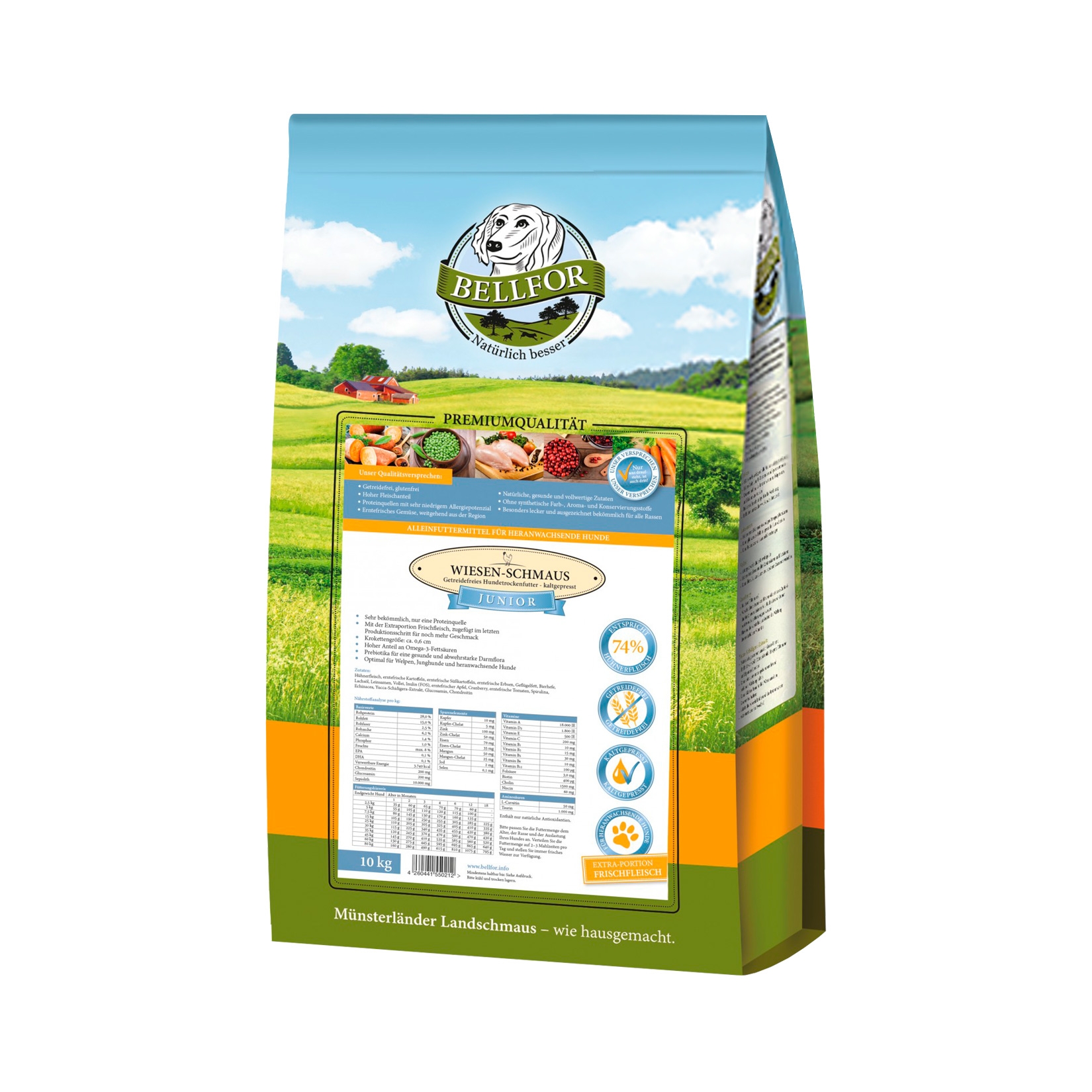 Kaltgepresst Trockenfutter für Welpen & Junge Hunde mit Huhn - Wiesen-Schmaus Junior - 10 kg