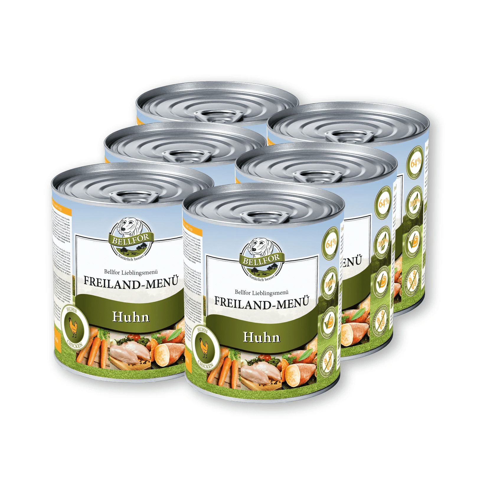 Hundenassfutter mit Huhn ohne Getreide - Freiland-Menü von Bellfor Hundefutter - 6 х 800 g