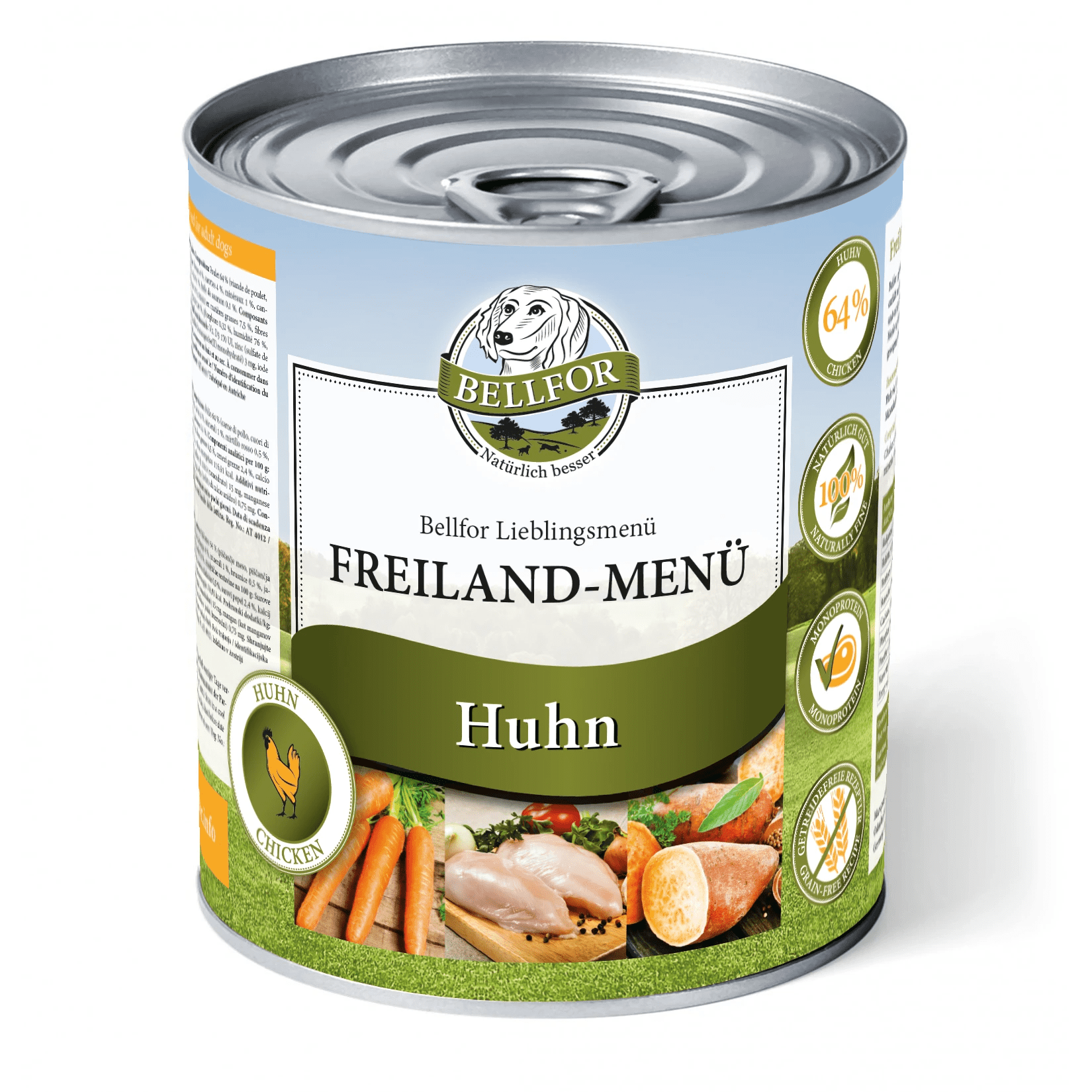 Hundenassfutter mit Huhn - Hundenassfutter Getreidefrei - Freiland-Menü von Bellfor Hundefutter - 800 g
