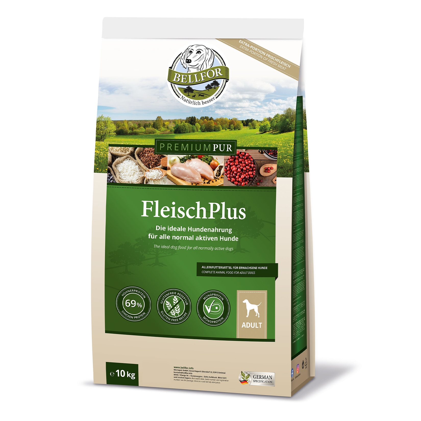 Glutenfrei Hundefutter aus Hühnerfleisch - PREMIUM PUR FleischPlus - 10 kg