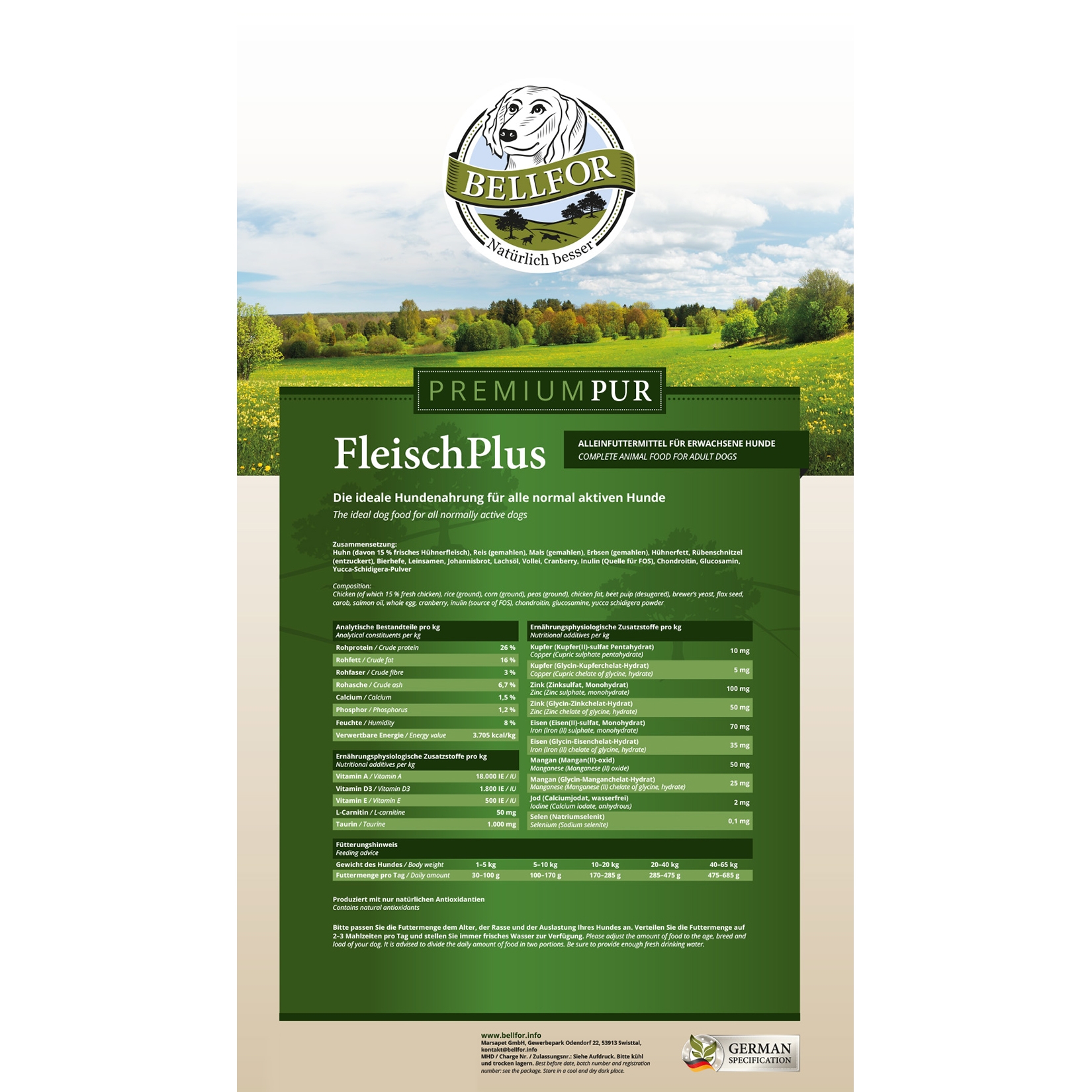 Glutenfrei Hundefutter aus Hühnerfleisch - PREMIUM PUR FleischPlus - 10 kg