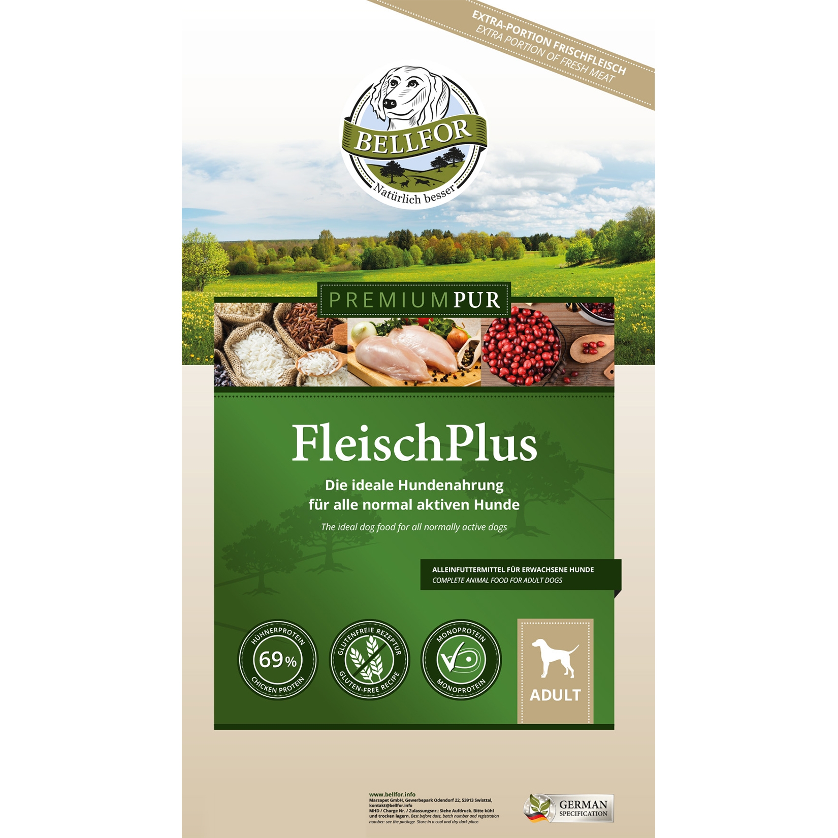 Glutenfrei Hundefutter aus Hühnerfleisch - PREMIUM PUR FleischPlus - 10 kg