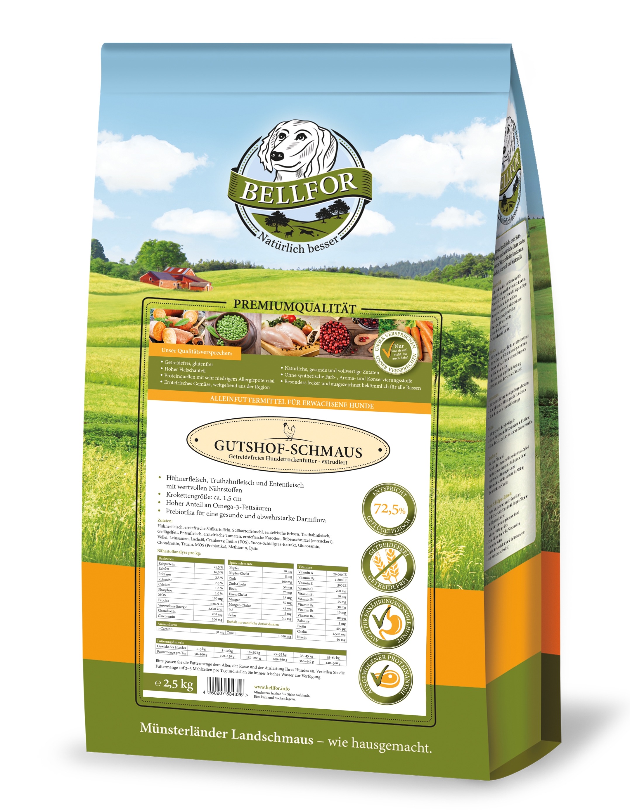 Trockenfutter mit Huhn, Truthahn & Entenfleisch - Gutshof-Schmaus - 2,5 kg