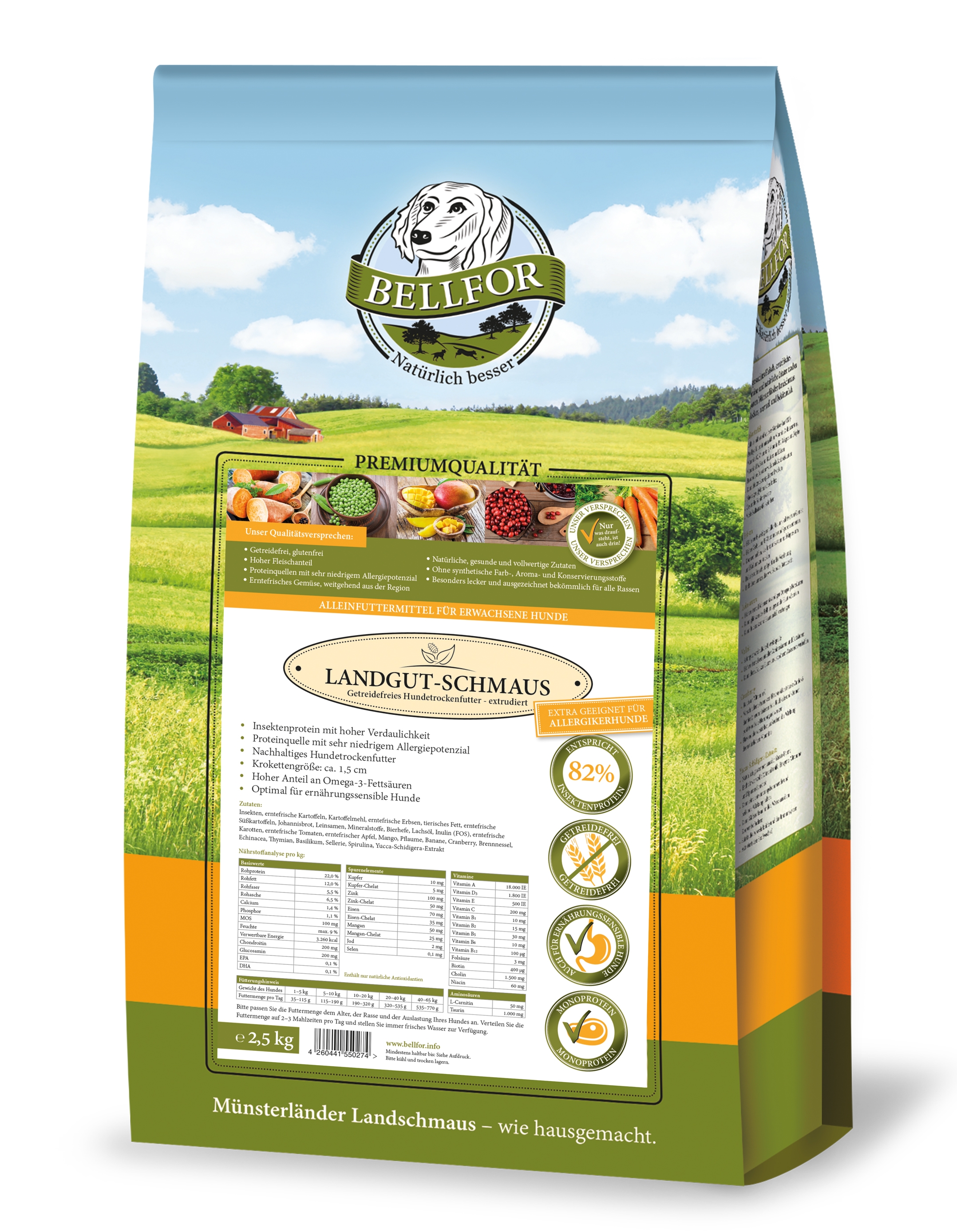Hypoallergenes Trockenfutter mit Insekten - Landgut-Schmaus - 2,5 kg