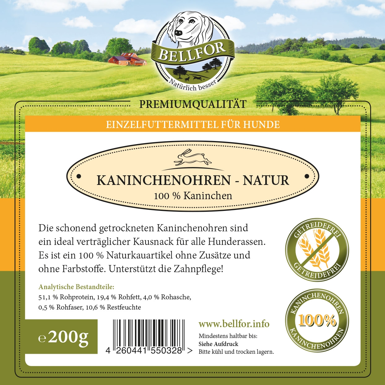 Kauartikel für Hunde - Kaninchenohren ohne Fell - 200 g