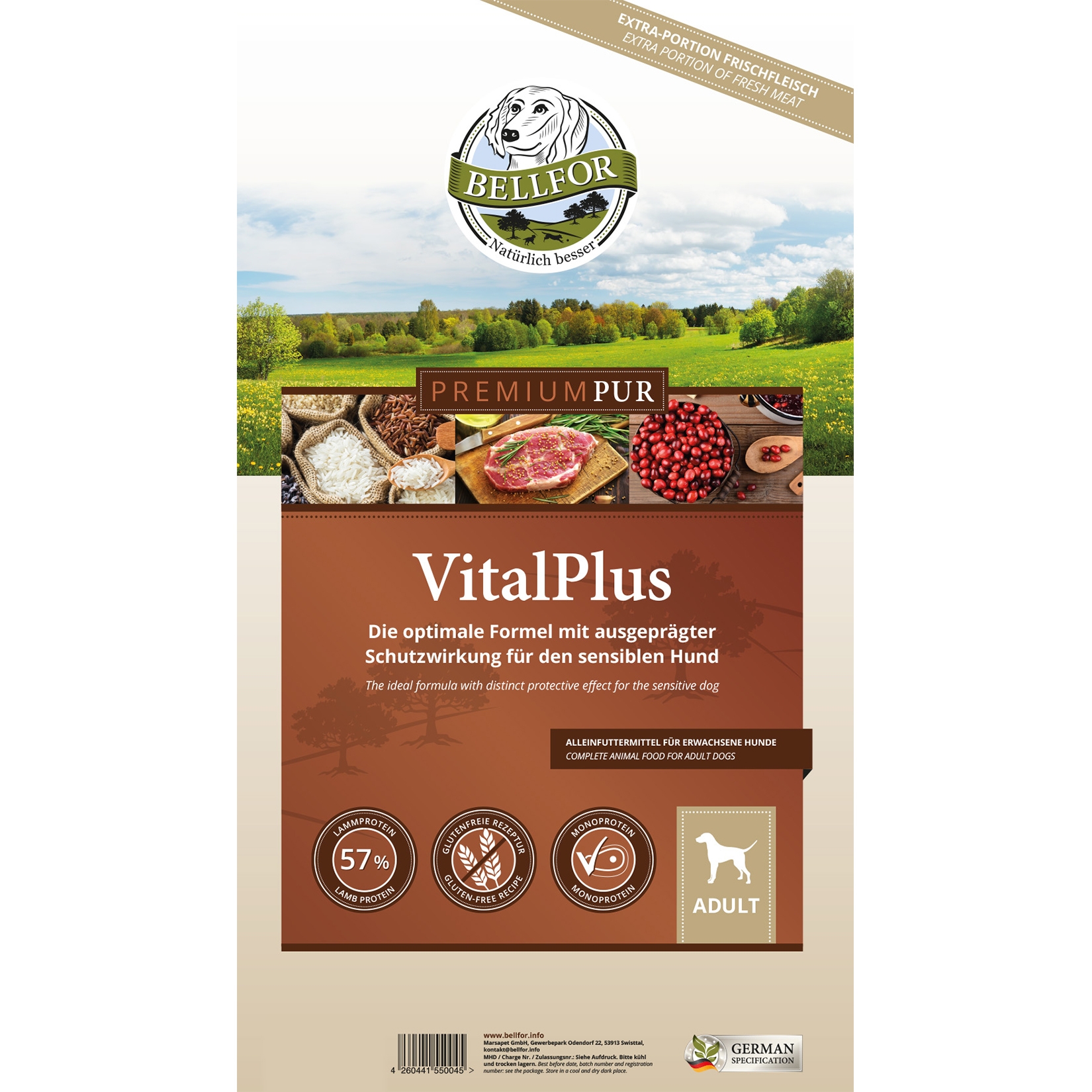Glutenfrei Hundefutter aus Lammfleisch - PREMIUM PUR VitalPlus - 2,5 kg