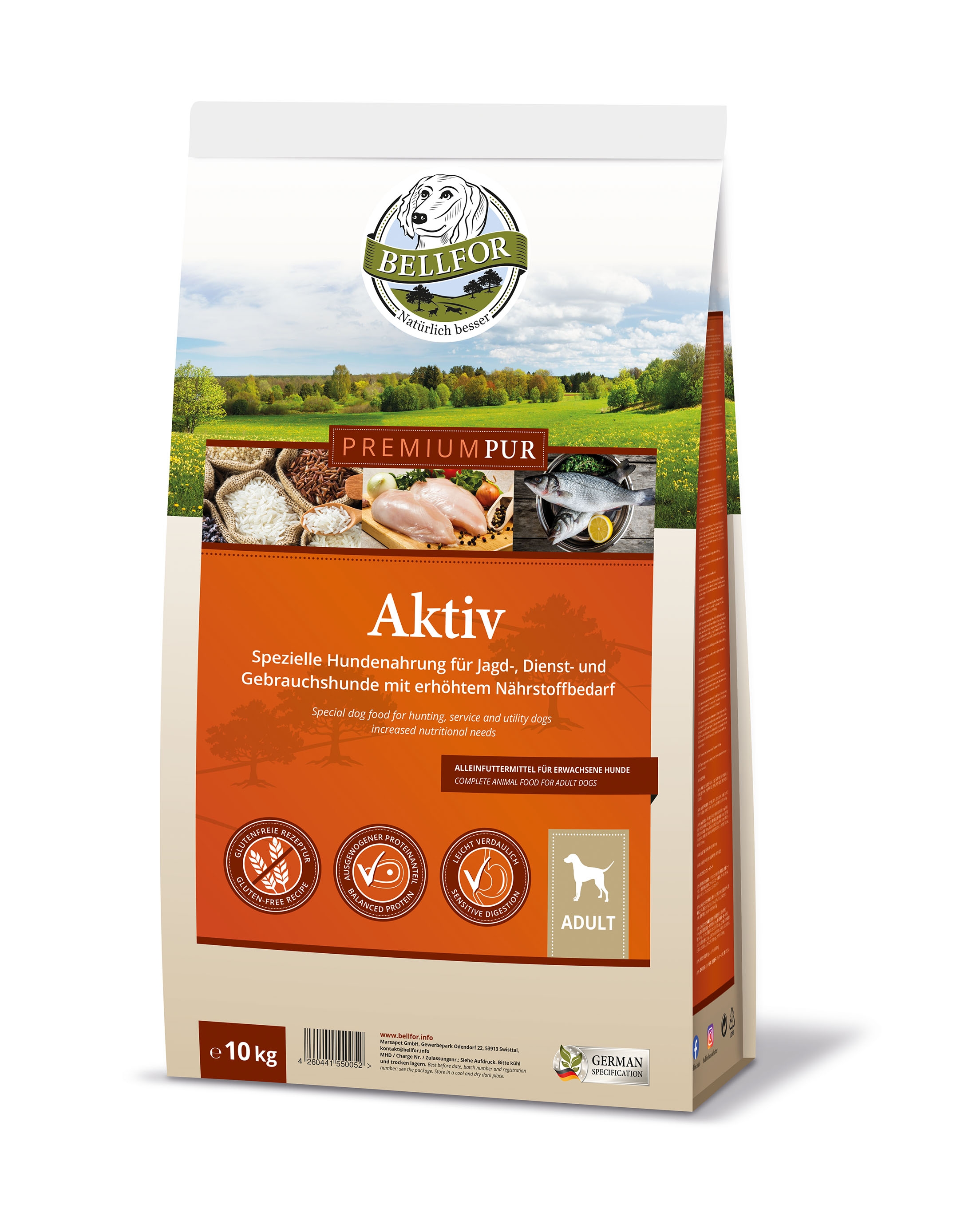 Glutenfrei Hundefutter aus Hühnerfleisch und Seefisch - PREMIUM PUR Aktiv - 10 kg