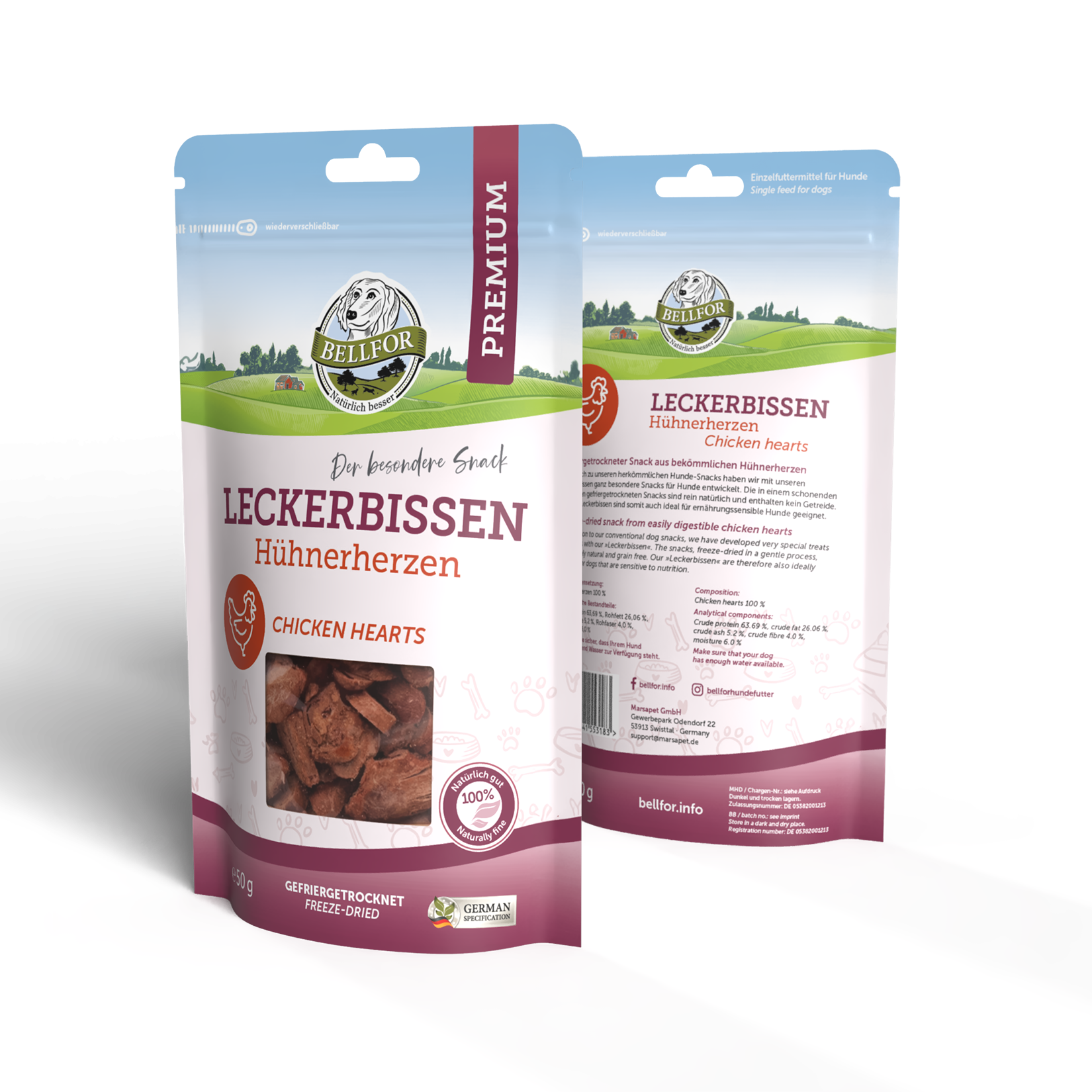 Leckerbissen für Hunde - Hühnerherzen (gefriergetrocknet) - 50 g