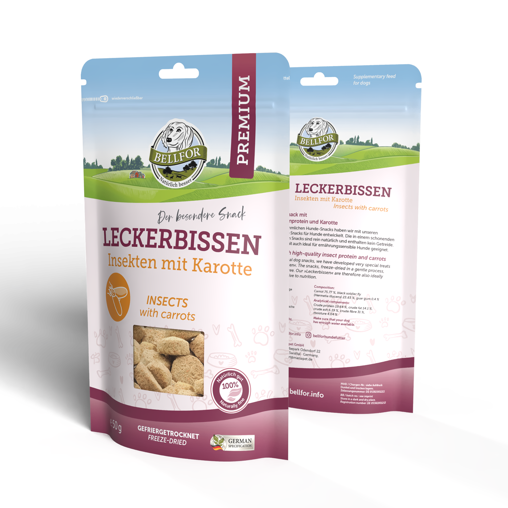 Leckerbissen für Hunde - Insekten mit Karotte - 50 g