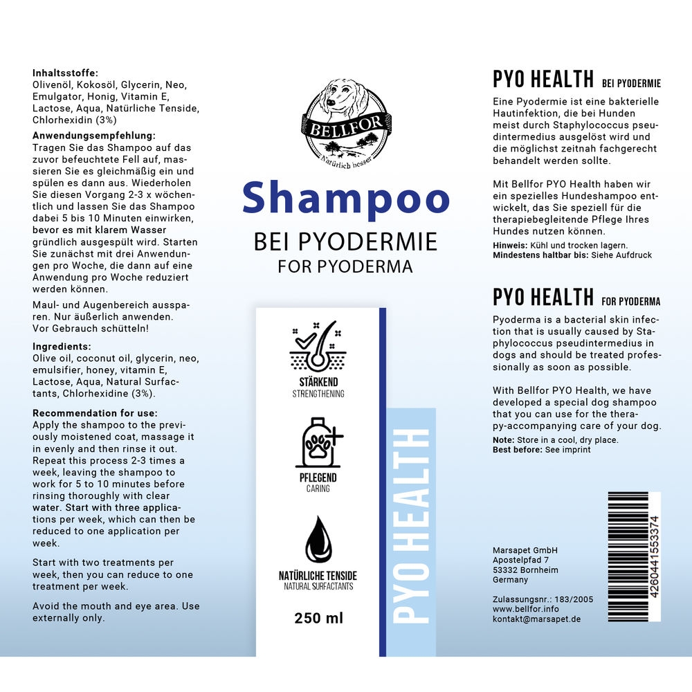 Hundeshampoo Pyo-Health - für Hunde mit bakteriellen Hautinfektionen - 250ml
