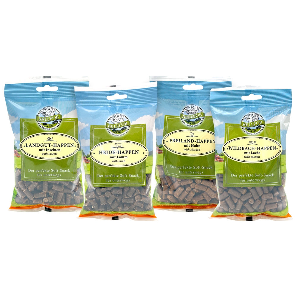 Mix 4 Soft-Snacks - Freiland-Happen 200 g + Heide-Happen 200 g + Wildbach-Happen 200 g + Landgut-Happen 200 g