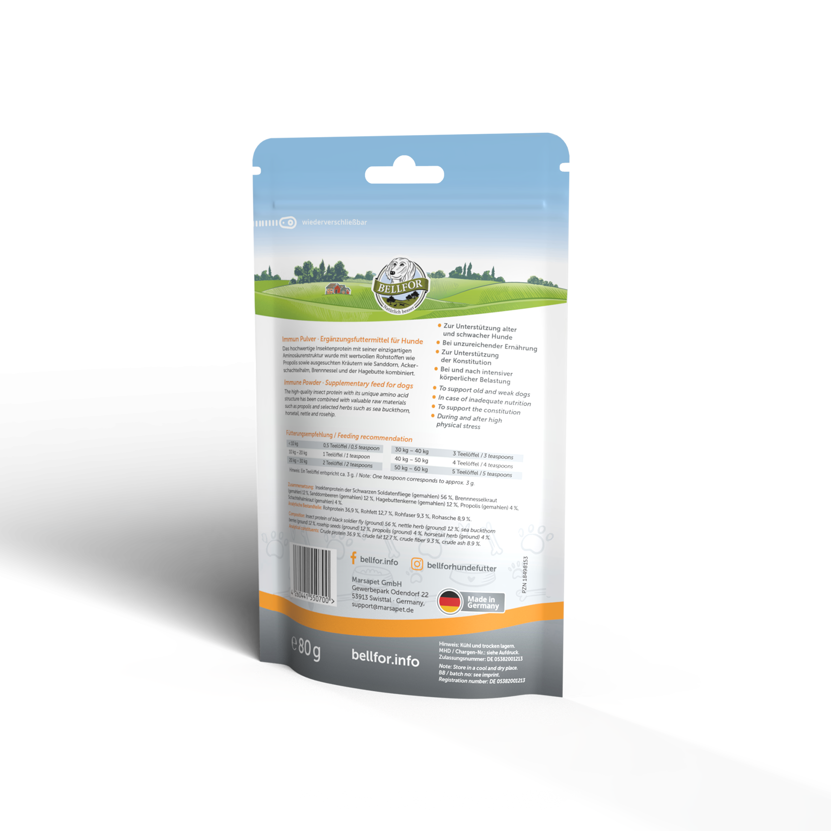 Bellfor Purinarm Set für Hunde - Landgut-Schmaus 7,5 kg + Immun Pulver 80 g + Landgut-Happen 200 g
