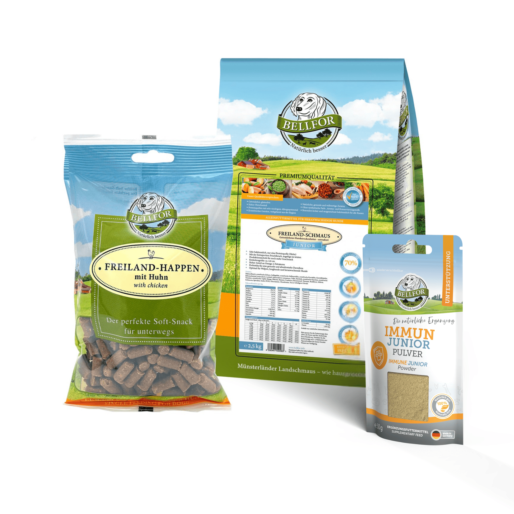 Welpenfutter Set für kleine Rassen: getreidefreie Trockenfutter + gesunde Soft-snack + Immun Pulver für Welpen