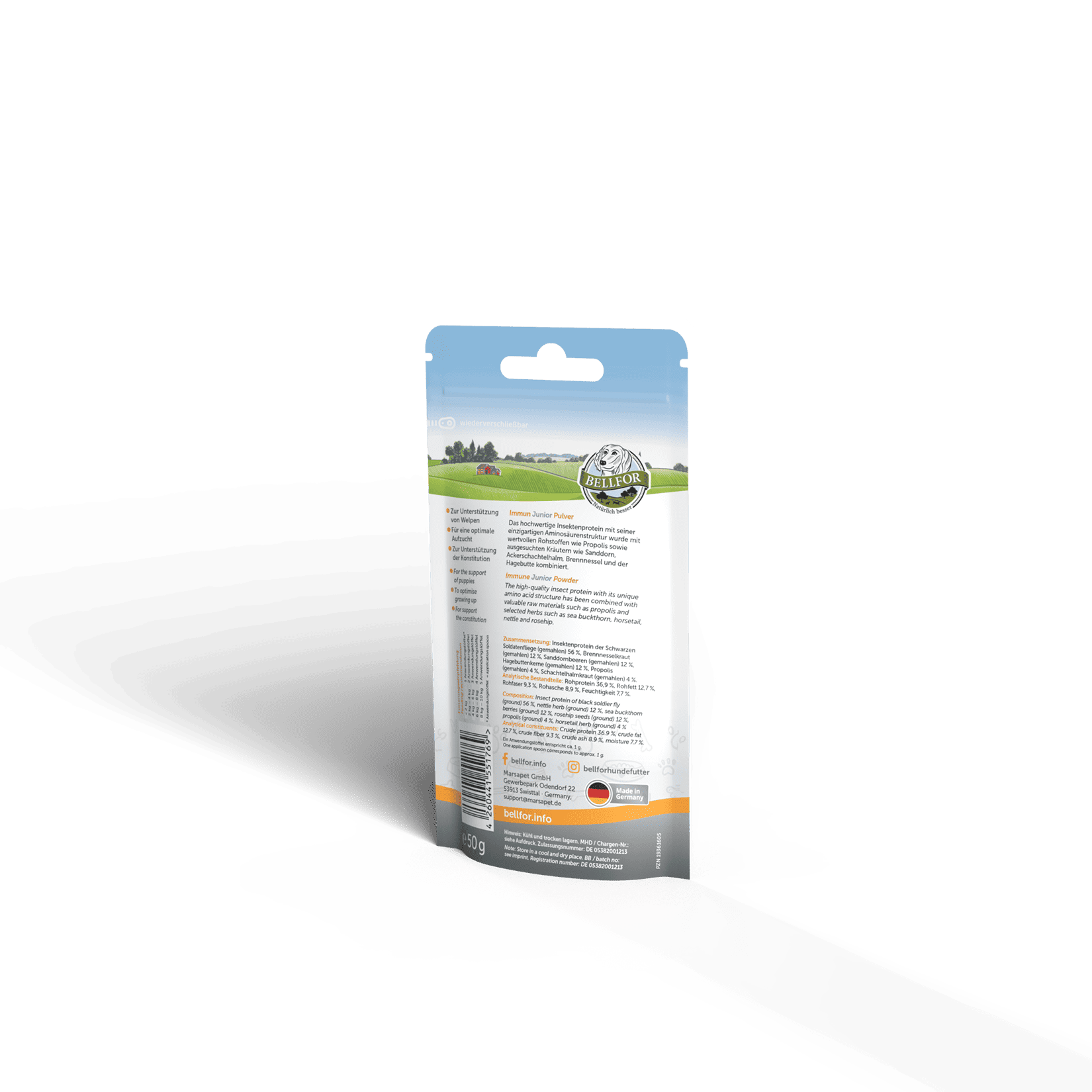 Welpenfutter im Sparset - Landgut-Menü Junior 6 x 400 g + Immun Junior 50 g + 1 Jutebeutel