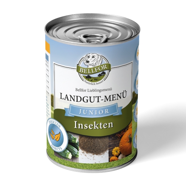 Hypoallergenes Hundefutter Nass mit Insekten für Welpen - Landgut-Menü Junior - 400 g