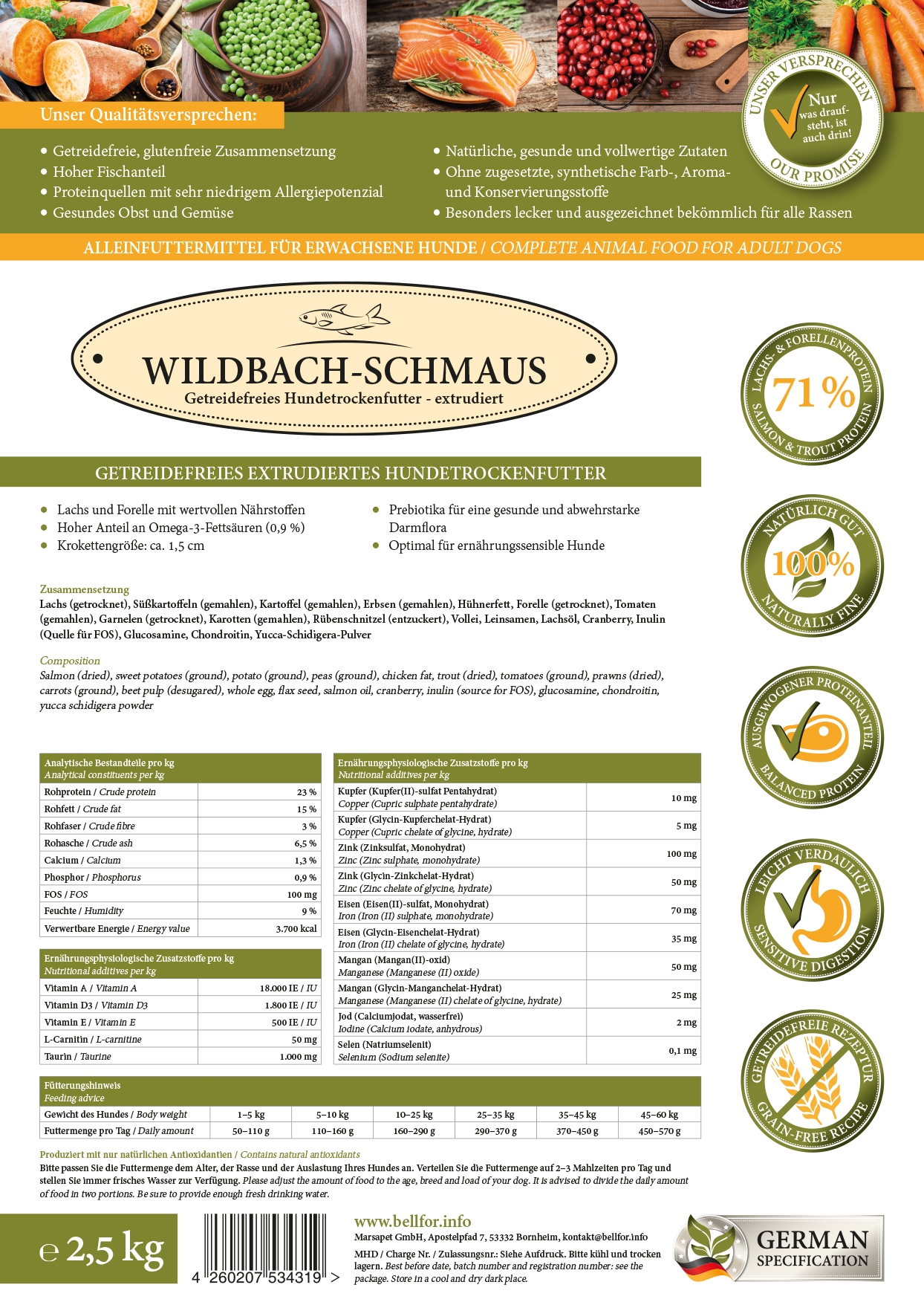 Trockenfutter mit Wildlachs & Bachforelle - Wildbach-Schmaus - 2,5 kg