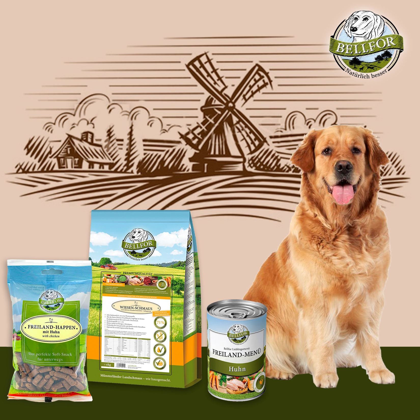 Golden Retriever Futter Set - Wiesen-Schmaus 4 kg + Freiland-Menü 400 g + Freiland-Happen 200 g