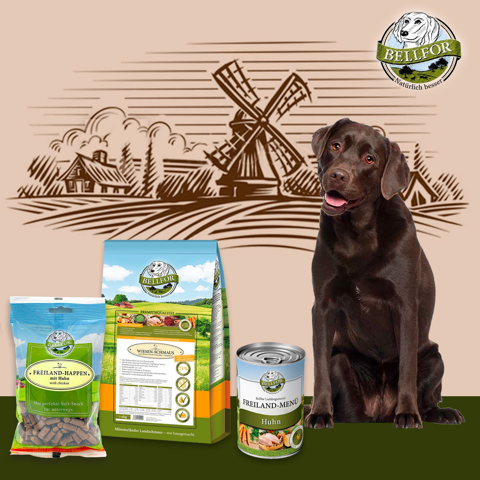 Labrador Futter Set - Wiesen-Schmaus 4 kg + Freiland-Menü 400 g + Freiland-Happen 200 g