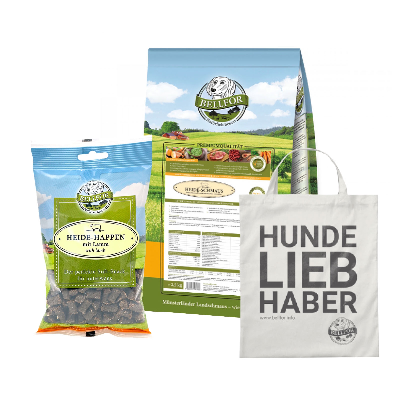 Australian Shepherd Futter Set - Heide-Schmaus 2,5 kg + Heide-Happen 200 g + 1 Jutebeutel