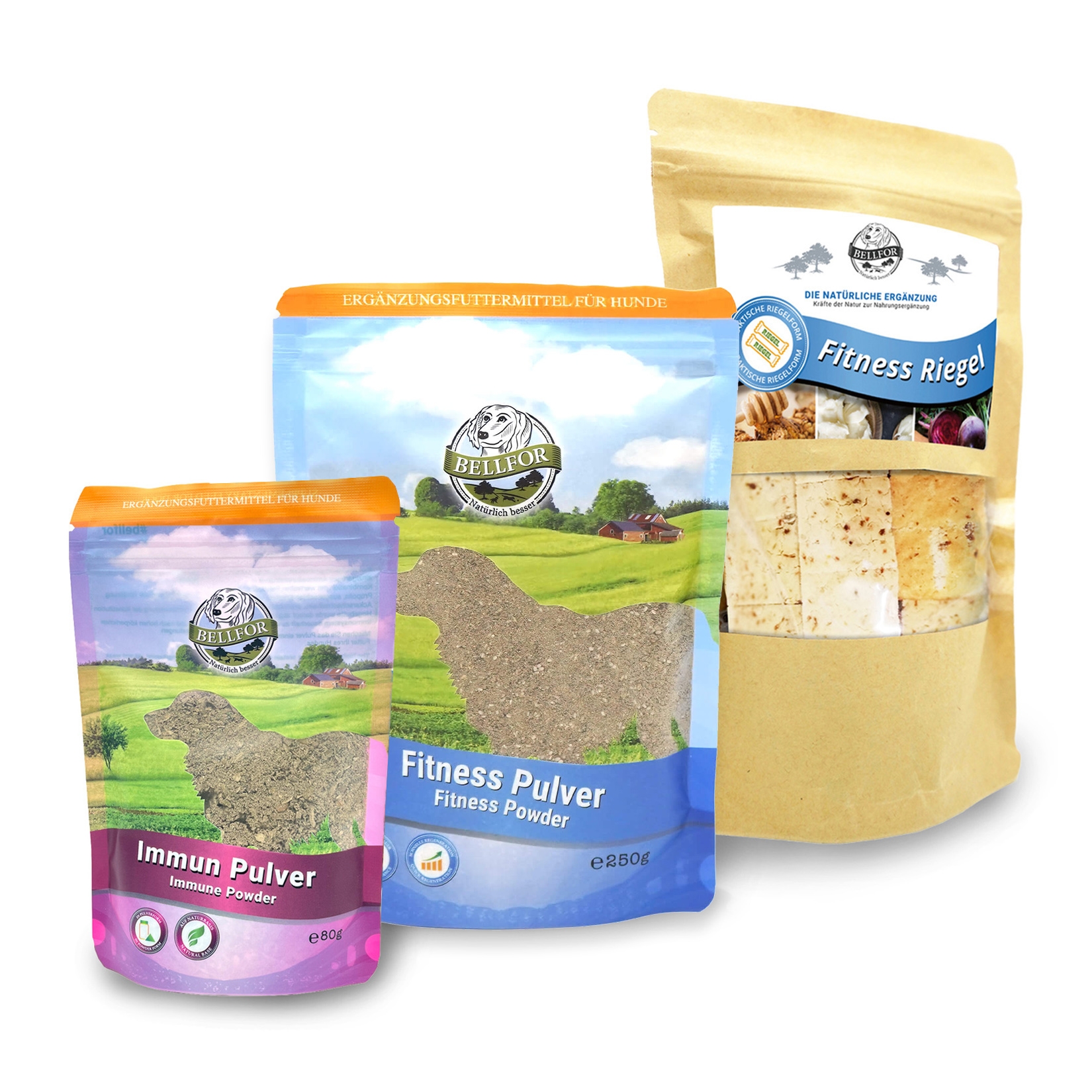 Fitness-Paket - Fitness Riegel 400 g + Fitness Pulver 250 g + Immun Pulver 80 g