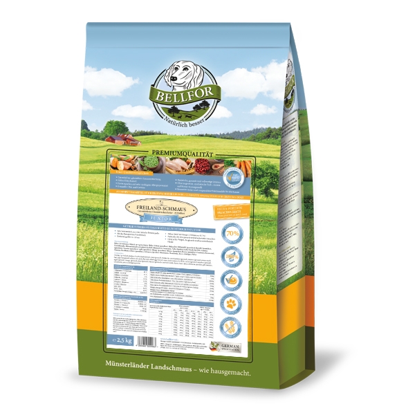 Trockenfutter mit Huhn für Welpen & Junge Hunde - Freiland-Schmaus Junior - 2,5 kg