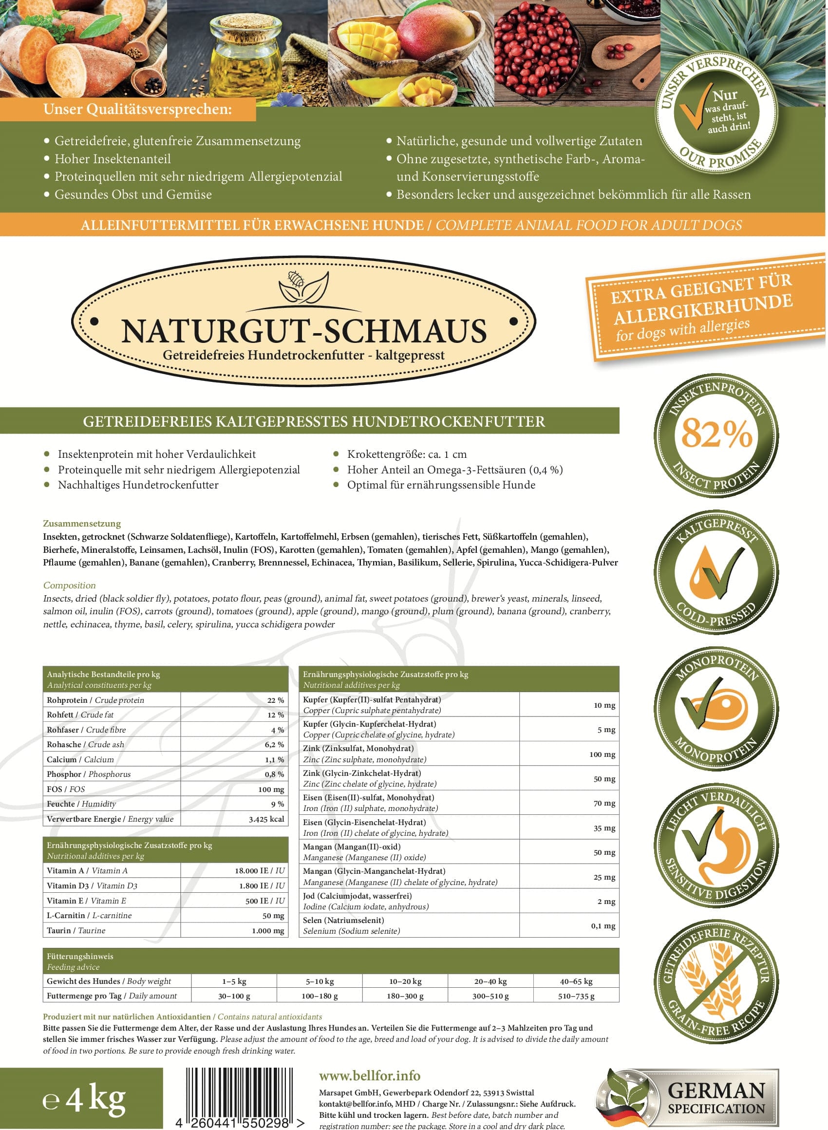 Trockenfutter mit Insekten - Naturgut-Schmaus - 4 kg