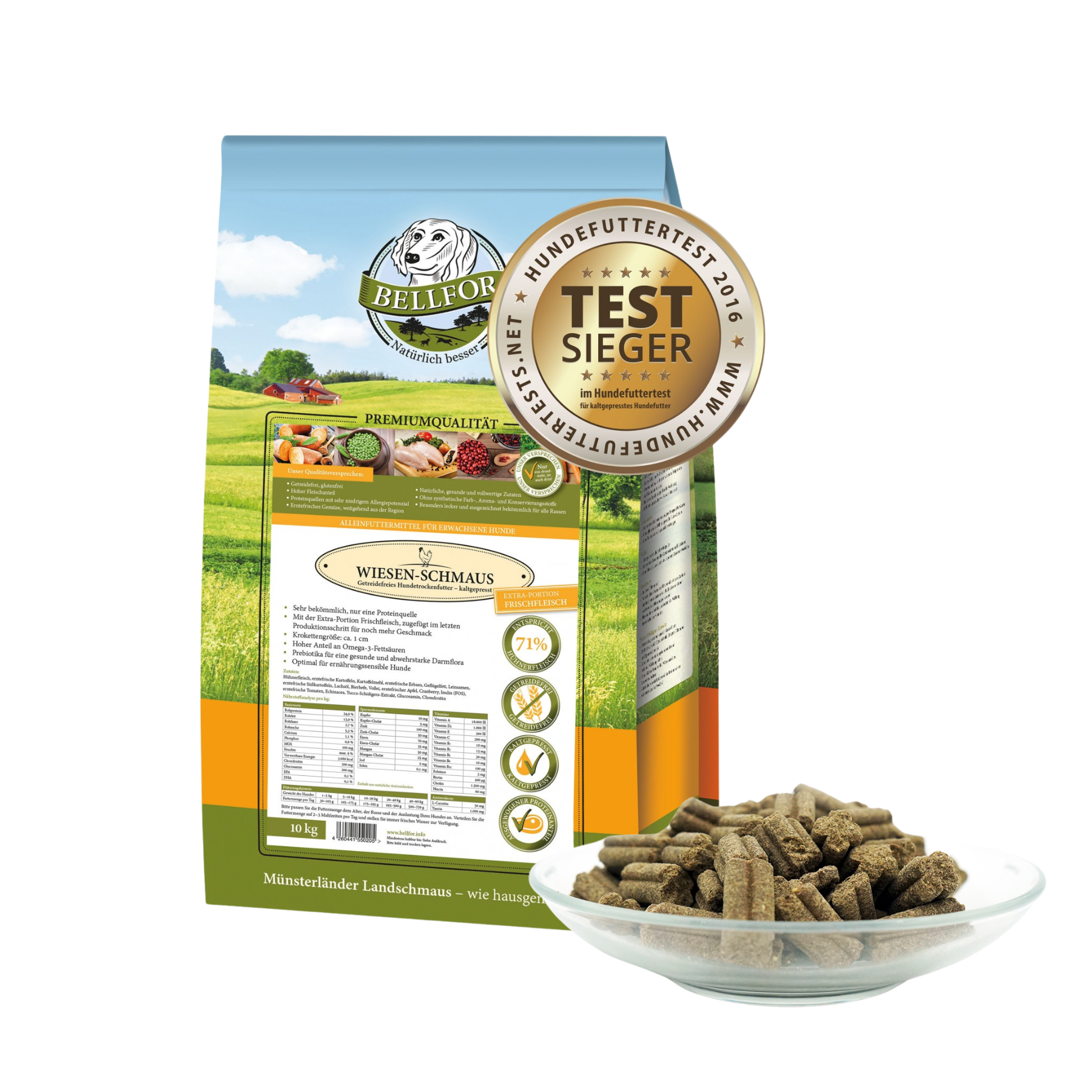 Kaltgepresstes Trockenfutter mit Huhn - Wiesen-Schmaus - 10 kg