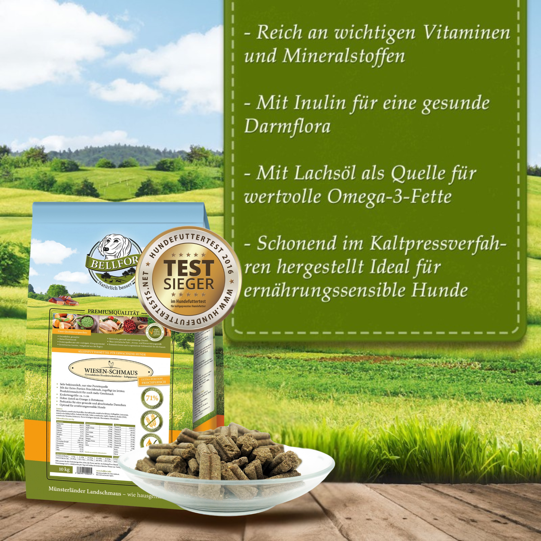 Kaltgepresstes Trockenfutter mit Huhn - Wiesen-Schmaus - 10 kg