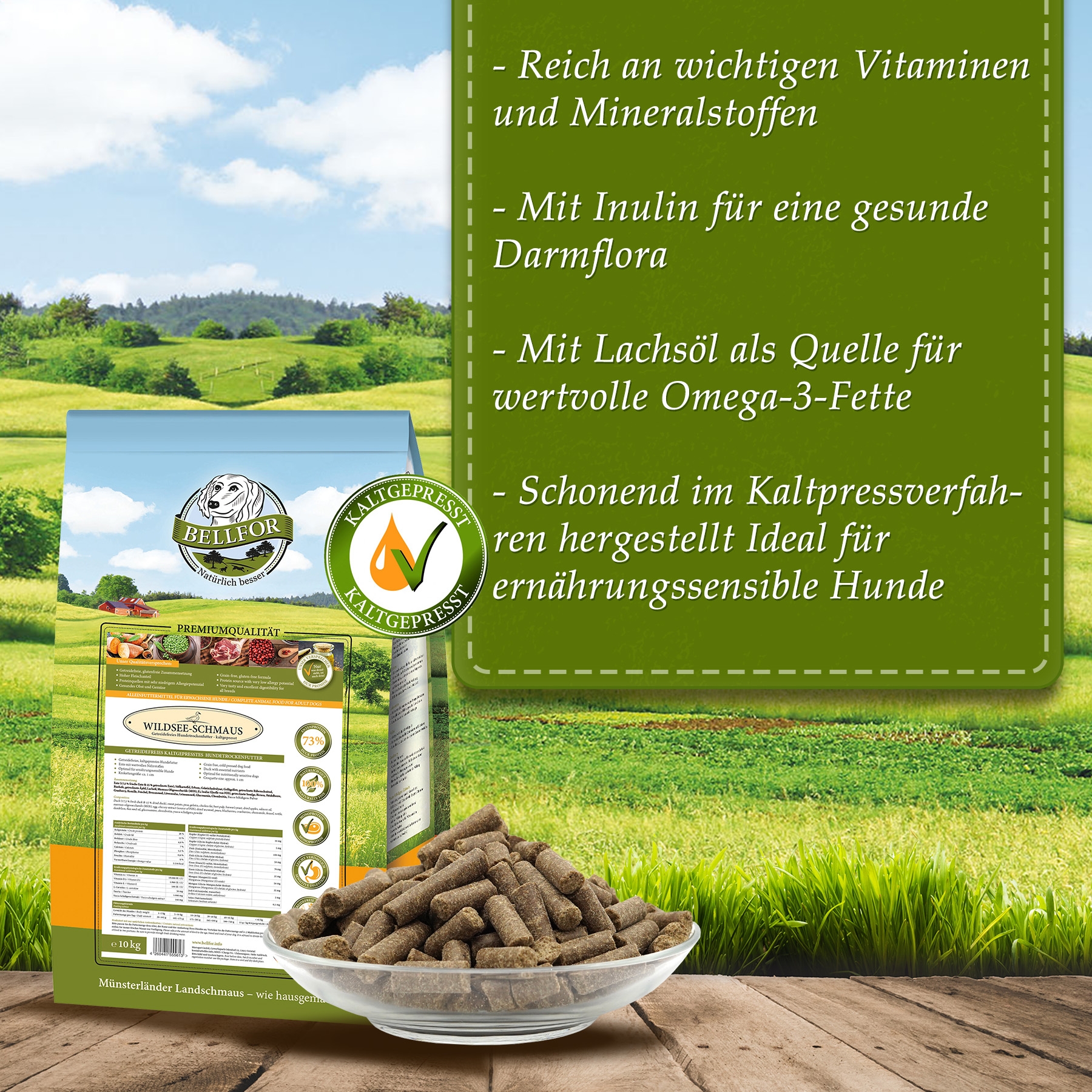 Kaltgepresst Trockenfutter mit Huhn - Wiesen-Schmaus - 10 kg