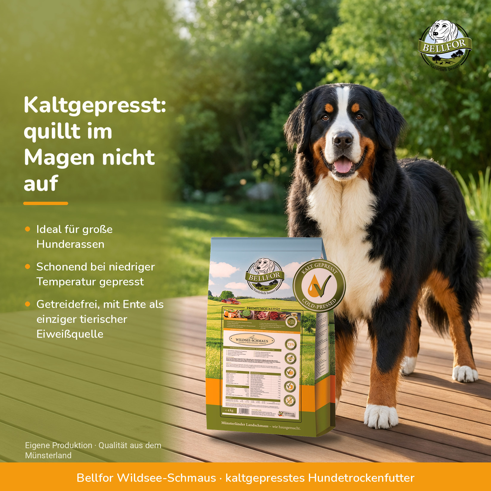 Getreidefreies kaltgepresstes Hundetrockenfutter mit Ente - Wildsee-Schmaus - 4 kg