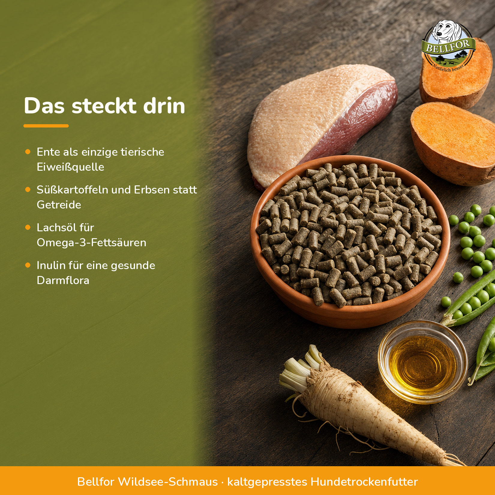 Getreidefreies kaltgepresstes Hundetrockenfutter mit Ente - Wildsee-Schmaus - 4 kg